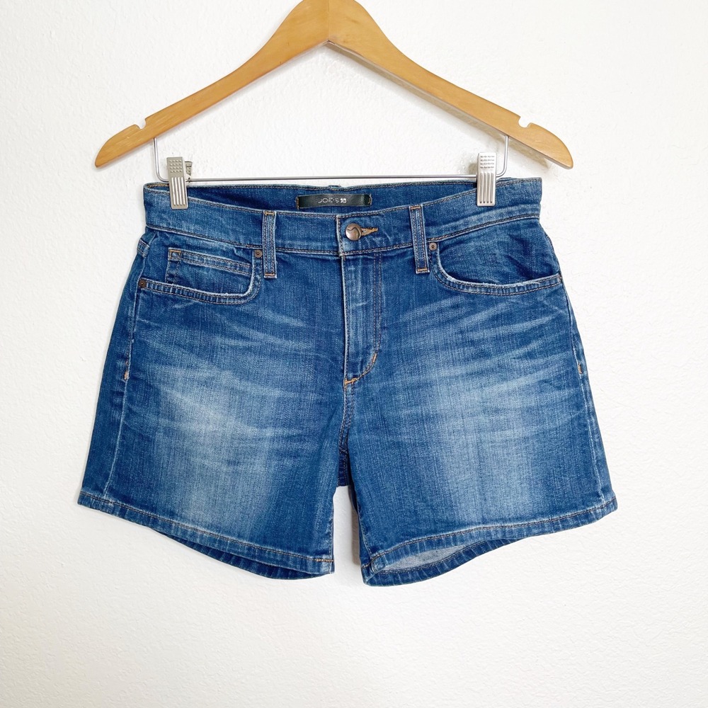 Joes Jeans Womens Mid Rise Denim Shorts Medium Wash Blue Size 30 Stretch Casual